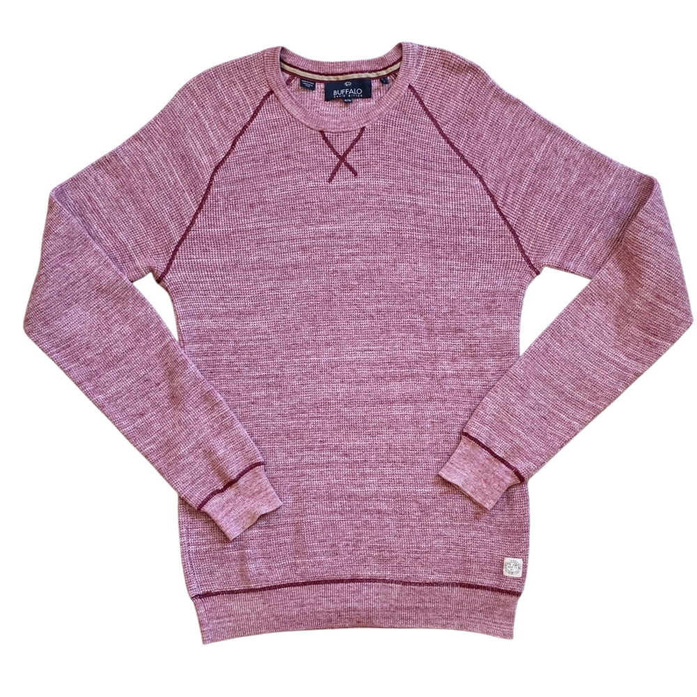 Buffalo David Bitton XL Red Marled Waffle Knit Raglan Long Sleeve Shirt
